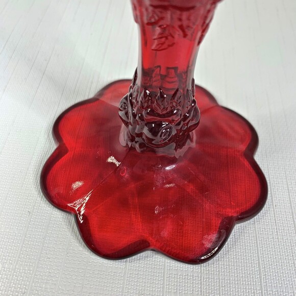 Fenton Ruby Red Glass Compote Cabbage Rose Vintage 60s Mid Century Crimped - Picture 7 of 7